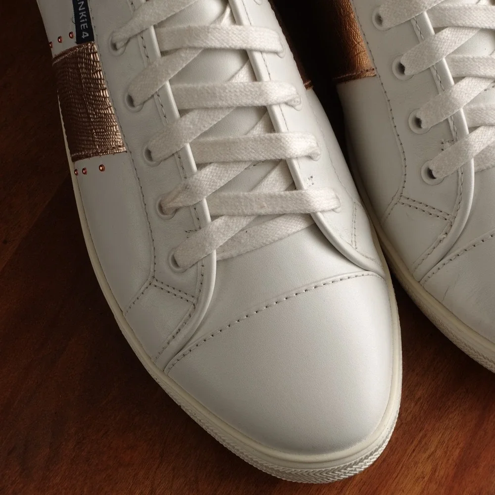 Frankie4 Sneakers Womens SZ 12 White Gold Elena II Leather Classic Casual Shoes
